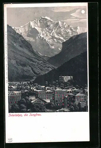 AK Interlaken, Ortsansicht mit der Jungfrau