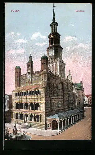 AK Posen, Rathaus mit Brunnen