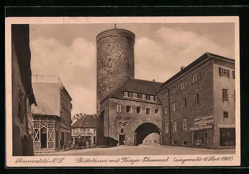 AK Sommerfeld N/L, Rüttelturm mit Krieger-Ehrenmal