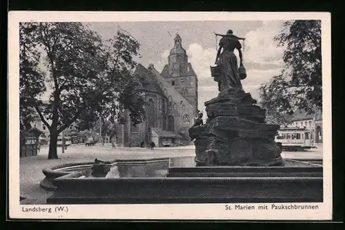 AK Landsberg W., St. Marien mit Paukschbrunnen