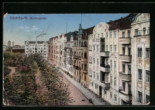 AK Cüstrin-N., Blick auf Wohnhäuser über den Moltkeplatz