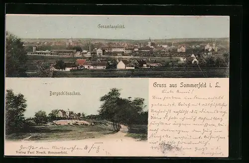 AK Sommerfeld i. L., Totalansicht und Bergschlösschen