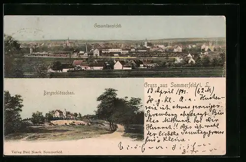 AK Sommerfeld i. L., Gesamtansicht mit Bergschlösschen