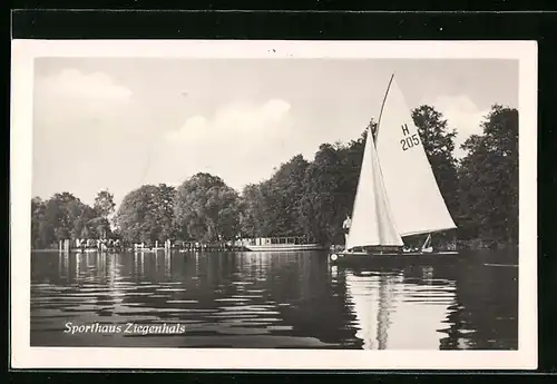 AK Ziegenhals, Blick übers Wasser Richtung Sporthaus Ziegenhals