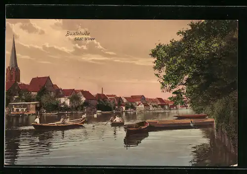 AK Buxtehude, Blick über den See mit ruderbooten Südl. Viver