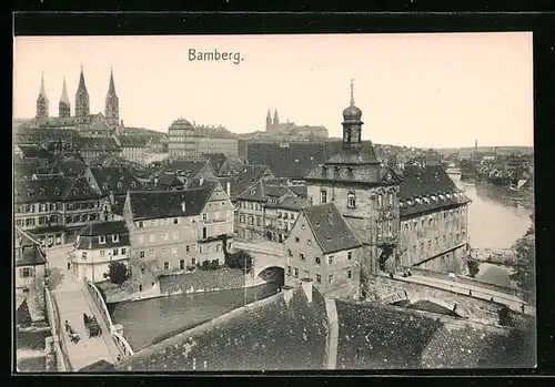 AK Bamberg, der Ort aus der Vogelschau