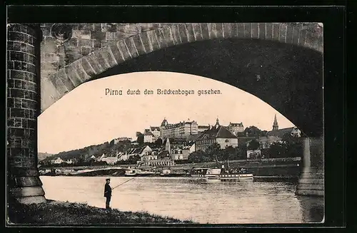 AK Pirna, durch den Brückenbogen gesehen