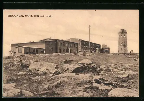 AK Brocken /Harz, Blick auf Hotel und Aussichtsturm