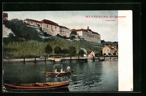 AK Meersburg am Bodensee, Innenhafen mit Ruderbooten