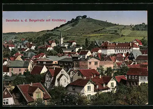 AK Bensheim a. d. Bergstrasse, Blick auf den Ort mit Kirchberg