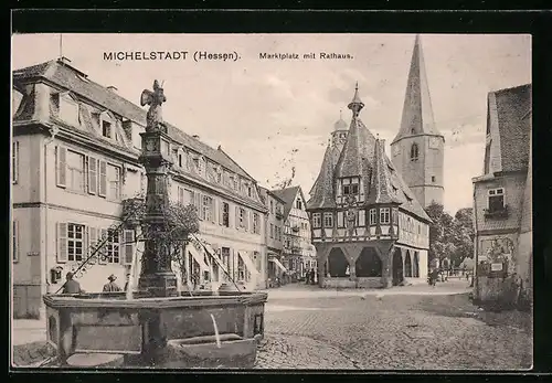 AK Michelstadt /Hessen, Marktplatz mit Rathaus