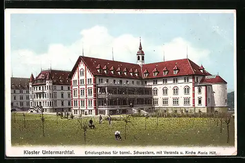 AK Untermarchtal, Das Kloster mit Erholungshaus für barmh. Schwestern, Veranda und Kirche Maria Hilf