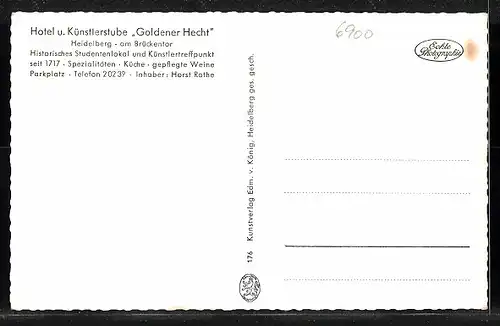 AK Heidelberg, Innenansicht der Hotel- und Künstlerstube Goldener Hecht am Brückentor