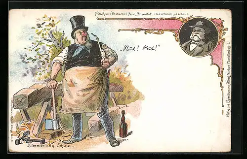 Lithographie Zimmerling Schulz, Fritz Reuter Postkarte