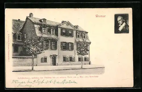 Relief-AK Weimar, Strassenpartie mit Schillerhaus