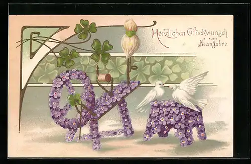 Präge-AK Glückwunsch zum neuen Jahre, Blumenbild