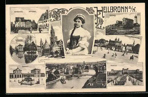 AK Heilbronn a. N., Wartberg, Partie a. d. Neckarbrücke, Kaserne