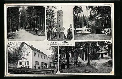 AK Kirchenlamitz, Gasthaus Vorsuchhütte am grossen Kornberg, Gasthaus, Turm, Brunnen