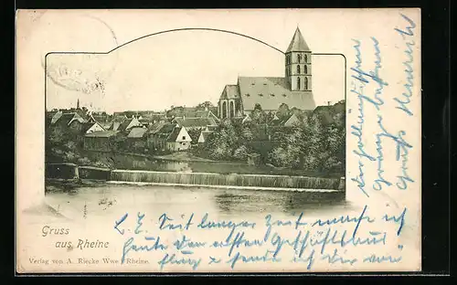 AK Rheine, Uferpartie mit Kirche