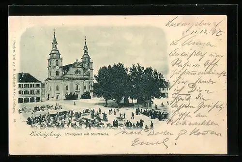 AK Ludwigsburg, Marktplatz mit Stadtkirche