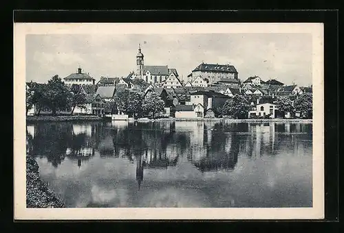 AK Böblingen, Uferpartie mit Kirche