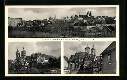 AK Ilbenstadt /Kr. Friedberg i. H., Ortspanorama, Ortspartien mit Kirche