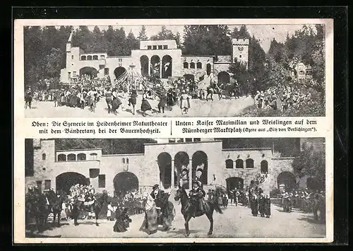 AK Heidenheim, Naturtheater, Volksschauspiele 1932 - Bauernhochzeit, Kaiser Maximilian in Götz von Berlichingen
