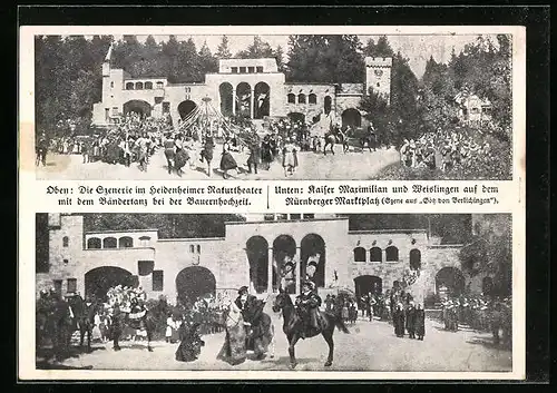 AK Heidenheim, Naturtheater, Volksschauspiele 1932 - Bändertanz bei einer Bauernhochzeit, Kaiser Maximilian