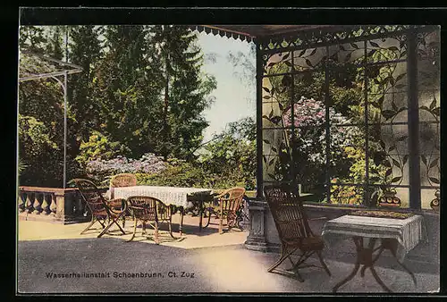 AK Menzingen, Wasserheilanstalt Schönbrunn, Terrasse