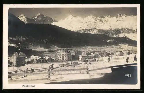 AK Pontresina, der Ort im Schnee