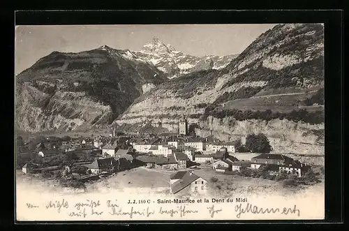 AK Saint-Maurice, der Ort mit la Dent du Midi