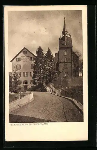 AK St. Chrischona /Riehen-Basel, Blickauf Wohnhaus und Kirche