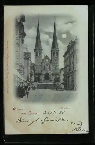 Mondschein-AK Luzern, Blick auf die Hofkirche