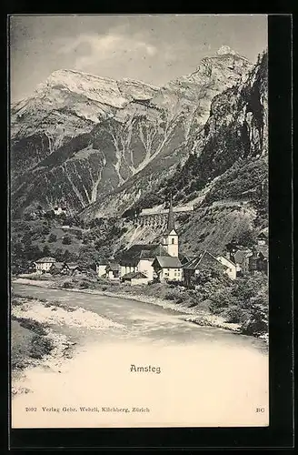AK Amsteg, der Ort vor Gebirgskulisse