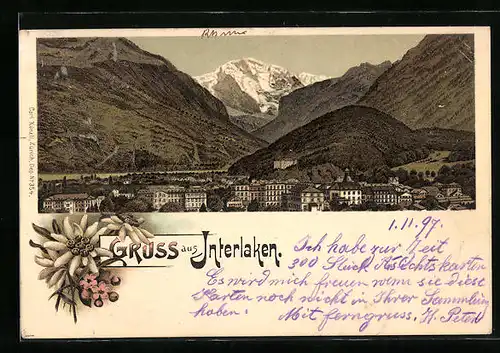 Lithographie Interlaken, Teilansicht
