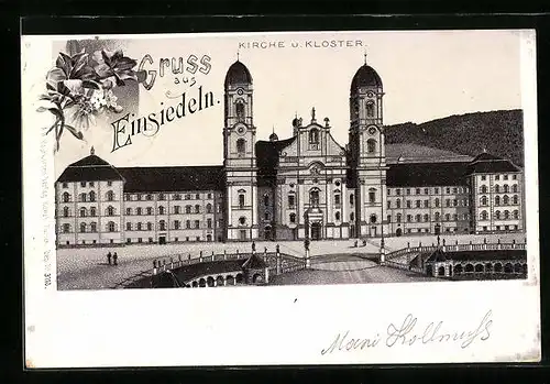 Lithographie Einsiedeln, Kirche und Kloster