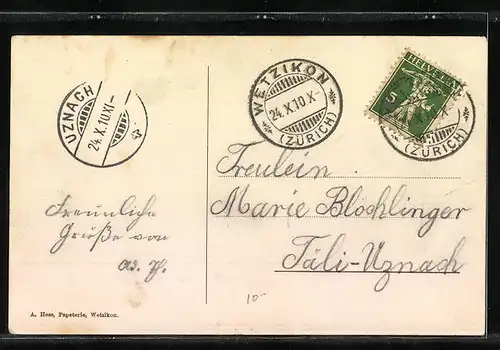 AK Ober-Wetzikon, Gesamtansicht mit Kirche und Rosinli