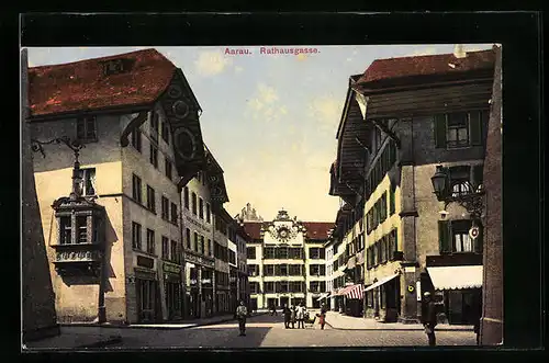 AK Aarau, Strasse Rathausgasse mit Geschäften