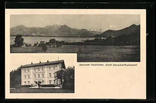 AK Stock, Seehotel Feldhütter mit Bergpanorama
