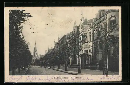 AK Gelsenkirchen, Weststrasse mit Kirche