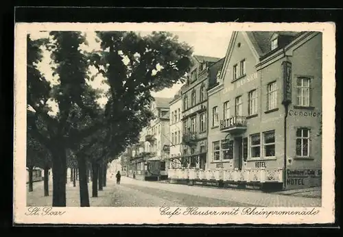 AK St. Goar, Café Hauser mit Rheinpromenade