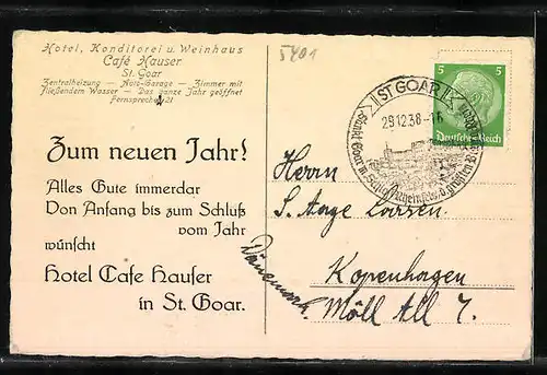 AK St. Goar, Café Hauser mit Rheinpromenade