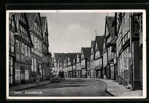 AK Celle, Blick auf Fachwerkhäuser in der Schuhstrasse