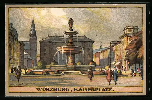 Steindruck-AK Würzburg, Kaiserplatz