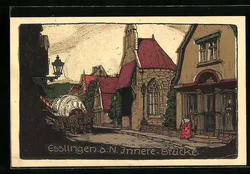 Steindruck-AK Esslingen a. N., Innere Brücke