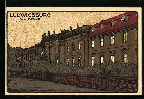 Steindruck-AK Ludwigsburg, Kgl. Schloss