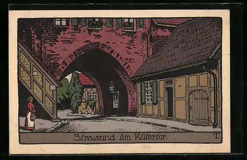 Steindruck-AK Stralsund, Am Küfertor