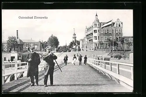 AK Zinnowitz, Blick auf den Ort über die Seebrücke