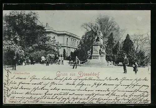 Mondschein-AK Düsseldorf, Spaziergänger auf dem Cornelius-Platz