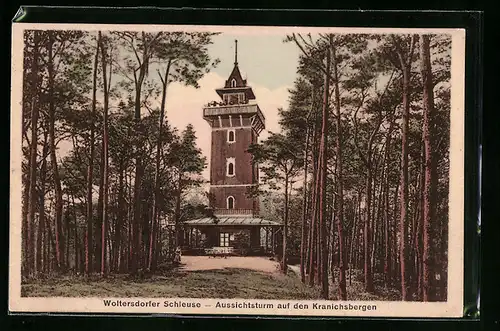 AK Woltersdorf, Woltersdorfer Schleuse mit Aussichtsturm auf den Kranichsbergen